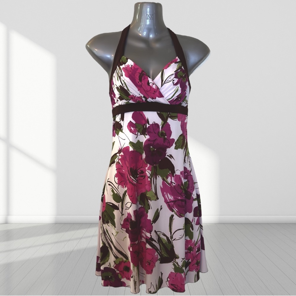 Floral Halter Midi Dress - Pink and White